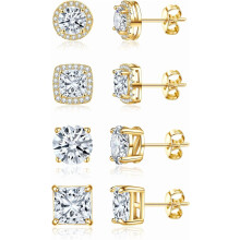 Cubic Zirconia Halo Stud Earrings 14K Gold Plated