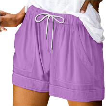 Shorts esportivos femininos casuais e folgados para o verão, confortáveis, de cintura alta, com bolsos, na cor rosa.