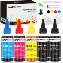 Refill Ink Kit Printer Refill with Syringe, Black/Cyan/Magenta/Yellow, 5 Pack