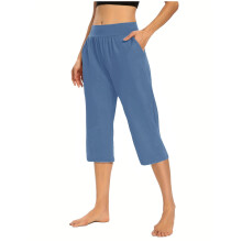 Capri broek voor dames in grote maten, elastische tailleband met zakken, cropped model, casual, stretchy en stijlvol voor de zomer.