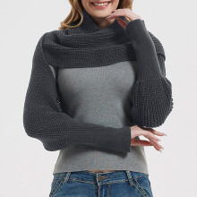YOUSNH Mote Vinter Varm Ensfarget Strikket Wrap Skjerf Heklet Tykt Sjal Kappe med Erme for Damer Hansker for Damer Grå En Størrelse