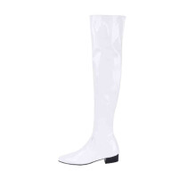 Teini-ikäisten tyttöjen syksy/talvikengät, matala korko, lakattu, tekonahka, sivuvetoketju, korkeat, polven yli ulottuvat saappaat US: 6(37)