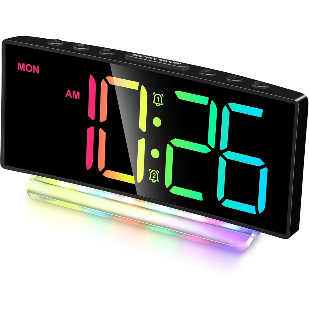 Extra Loud Alarm Clock For Heavy Sleepers – Large Display, 7-Color Night 12/24H, Compatible With Rainbow Bedrooms Light