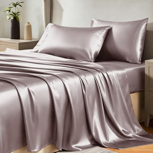 Ensemble de draps en satin King – 4 pièces en microfibre de polyester