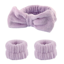 Gezichtsreiniger Polsband Hoofdband Set Fleece Huidverzorgingsband Haarband Polsmanchetten Voorkomen dat vloeistoffen morsen op je Paarse