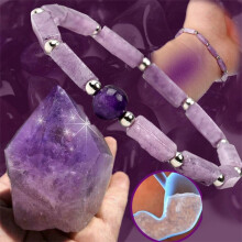 Stress Relief Amethyst Bracelet with Watermelon Quartz & Moonstone – Stretch Beaded Spiritual Jewelry, Compatible with Healing Practices