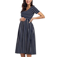 Loyisvidion women's maternity dress O-neck striped