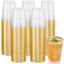 Pahare de plastic cu sclipici auriu, 9oz, pachet de 120