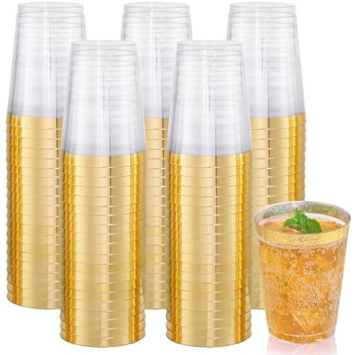 Goldglitzernde Plastikbecher, 9 oz, 120er-Packung