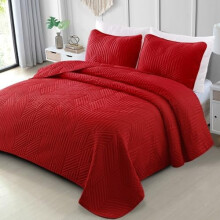 California King Quilt Set Red Geometric 3-Piece