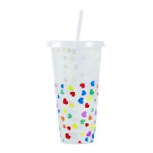 Gobelet isotherme MOQIN en forme de cœur, 710 ml, réutilisable, avec couvercle et paille – Motif confettis pour café glacé, piscine, fête