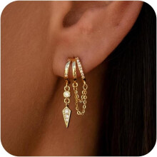 14k Gold Plated Triple Huggie Earrings Women 3 Pairs
