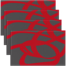 Set van 4 placemats met geometrische strepen in rood en grijs (30 x 45 cm) – Moderne abstracte tafelmatten voor binnen en buiten