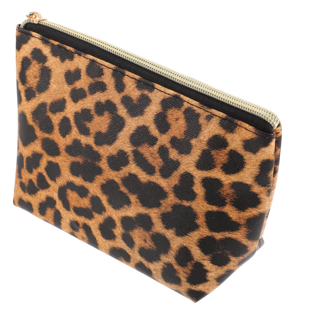 Red/Brown 1Pcs Leopard Pattern Cosmetics Bag Large Capacity Makeup Bag Pu Leather Travel Storage