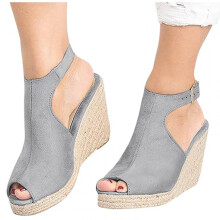 Sandales d'été confortables pour femmes Wioihee, à talon compensé, grises, pointure 37
