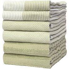 Premium Kitchen Towels (20”x 28”, 6 Pack) | Large Cotton Dish Towels | Flat & Terry Highly Absorbent Kitchen Linen Set with Hanging Loop | Sage