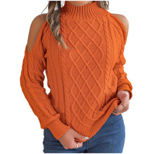 Pull femme à épaules dénudées et manches longues, uni, en maille décontractée.
