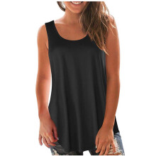 QLEICOM Dames Zomer Tops Oversized T-shirts Effen Vest Ronde Hals Mouwloos Casual Losse Tuniek Tanktops Dames Shirts Blouses Zwart L