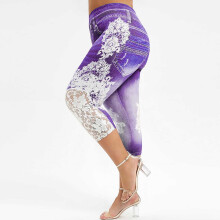 Capri estivi taglie forti per donna Moda taglie forti Donna taglie forti Leggings casual con stampa in pizzo e vita elasticizzata Pantaloni per donna