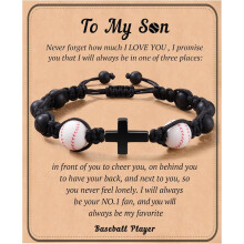 Baseball Basketball Football Soccer Volleyball Gifts, Natural Stone Baseball Cross Bracelets for Teen Ideas with Message Gift Card