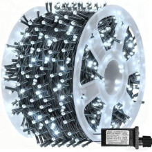 Guirlande lumineuse de Noël 164 pi 500 DEL, fil vert étanche, 8 modes, décoration intérieure/extérieure (blanche), compatible avec les prises
