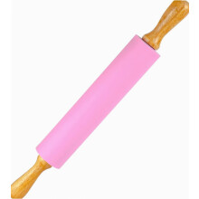 Rodillo de silicona para hornear - Superficie antiadherente con mango de madera (17" grande)