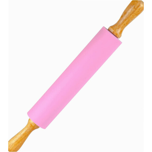 Silicone Rolling Pin for Baking - Nonstick Surface Wooden Handle (17" Large)