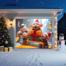 Housse de porte de garage de Noël – Père Noël, sapin de Noël et cadeaux, décoration extérieure imperméable et réutilisable, compatible avec