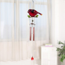 Carillon éolien Cardinal rouge – Tubes en métal vitrail, décoration intérieure/extérieure pour fenêtre, balcon, jardin, terrasse (compatible