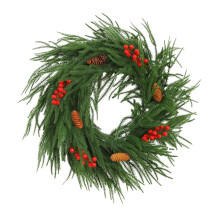 Guirlanda de Natal de pinheiro Norfolk para porta de entrada – Guirlanda verde artificial com pinhas e frutos silvestres, decoração natalina para