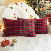 Fodere per cuscini decorative natalizie a quadri, in tartan scozzese, in poliestere, per decorazioni natalizie in stile rustico.