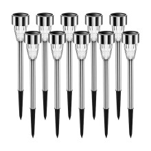 Set van 10 waterbestendige LED-zonnelampen voor buiten, geschikt voor terras en tuin, met wit, warm en gekleurd licht.