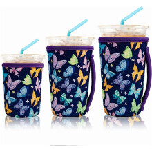 3-Pack Reusable Iced Coffee Sleeves, Neoprene Insulated for Hot/Cold Drinks, Compatible with Starbucks, Dunkin & More (White Flower Bush)