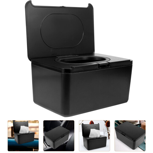 Rectangular Tissue Box Cover Plastic Black 19x13x9.5cm