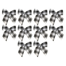 10pcs 3" Mini Buffalo Plaid Ribbon Bows with Pearl Accents – Compatible with Christmas, Weddings & Crafts