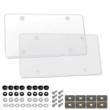 License Plate Cover, Clear Plastic with Screws and Caps, Durable License Plate Protector, 2-Pack