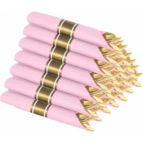 Gold Plastic Cutlery Set with Napkins 360-Piece