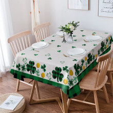Mantel para el Día de San Patricio, 60 x 102 pulgadas – Estampado de cuadros verdes y negros con tréboles, impermeable, para uso interior y