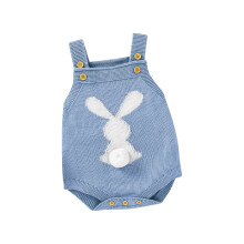 Genderneutrale babyromper met 3D-konijnenstaart, gebreide bretels, paaskleding voor pasgeborenen (lichtblauw, maat 90)