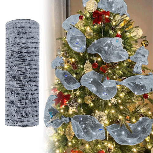 Κορδέλα Deco Mesh 10" x 10 γιάρδες, Μεταλλικό φύλλο, γκρι – για στεφάνια, στολίδια,