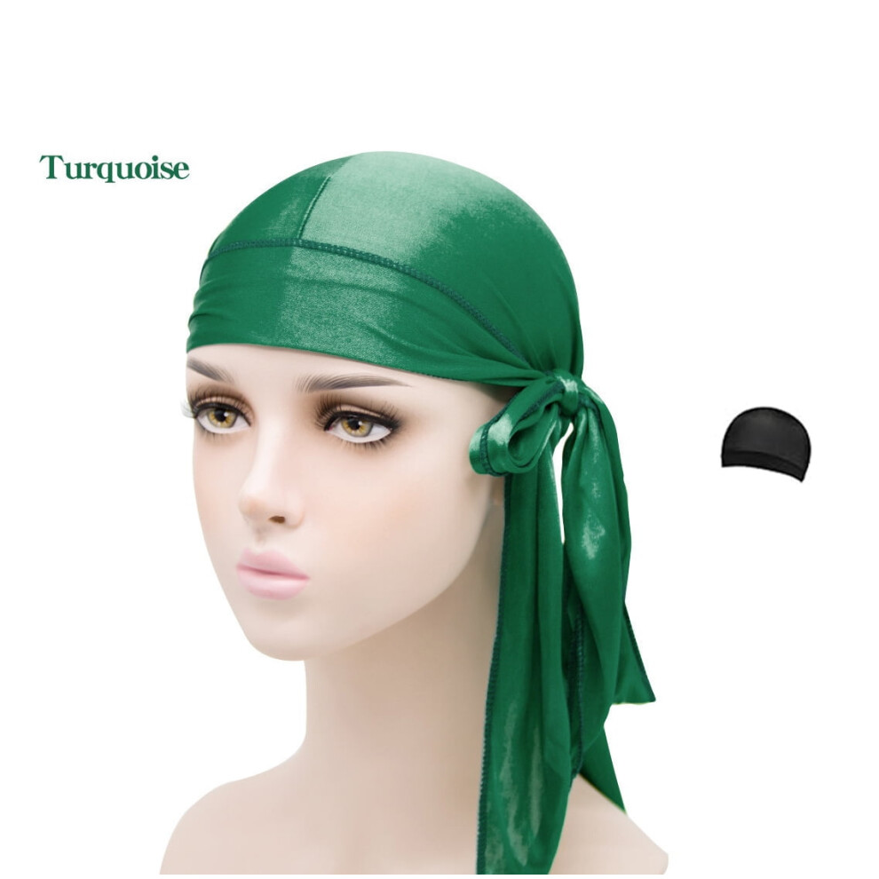 Unisex 1 Pcs Silky Durags Set Includes 1 Satin Durag For Men Women Long Tail Headwraps With 1 Elastic Wave Cap