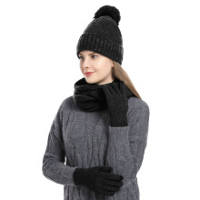 Hat Scarf Glove Set For Women Beanie Hats Warm Winter Glove Knitting Beanie Hat Touch Screen Gloves Cold Weather Outdoor Activities Solid Color