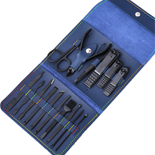 Regalos para hombres/mujeres, set de manicura de acero inoxidable con estuche de piel sintética, herramienta de cuidado personal - 7022C azul