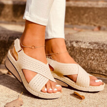 Damekile-sandaler Sommer Damesko Kilehæl Retro Uthult Uformelt Damesandaler Beige US Størrelse 9