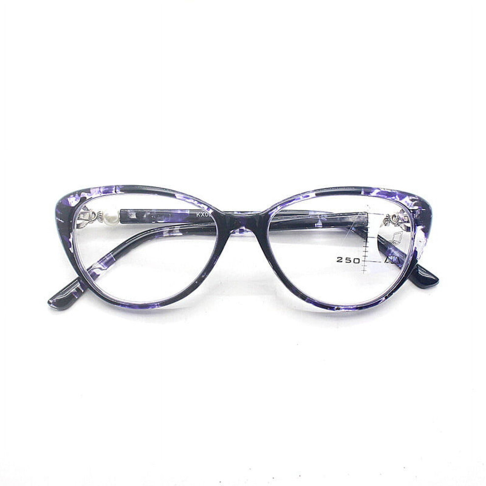 Anti blue light cat eye brand retro progressive multifocal presbyopia glasses dual-use ordinary-Brown tofu pudding-100
