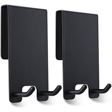 Shower Door Hooks - Towel Hooks for Bathroom Frameless Glass, Squeegee Hook, Over Glass Hook - Black Stainless Steel 2 Pack