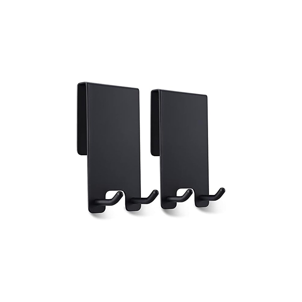 Shower Door Hooks - Towel Hooks For Bathroom Frameless Glass, Squeegee Hook, Over Glass Hook - Black Stainless Steel 2 Pack 9329345022005