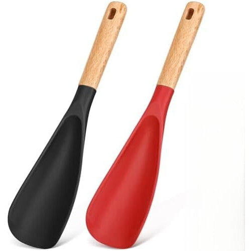 Colher de silicone para cozinhar com cabo de madeira, 10 cm (4 polegadas)