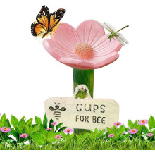 Flower-Shaped Ceramic Bee Watering Station with Stake Base