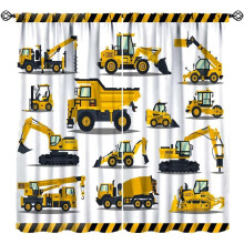 Construction Truck Curtains, Excavator/Crane/Tractor Print, Blackout, for Kids' Bedroom & Living Room, 84x84in